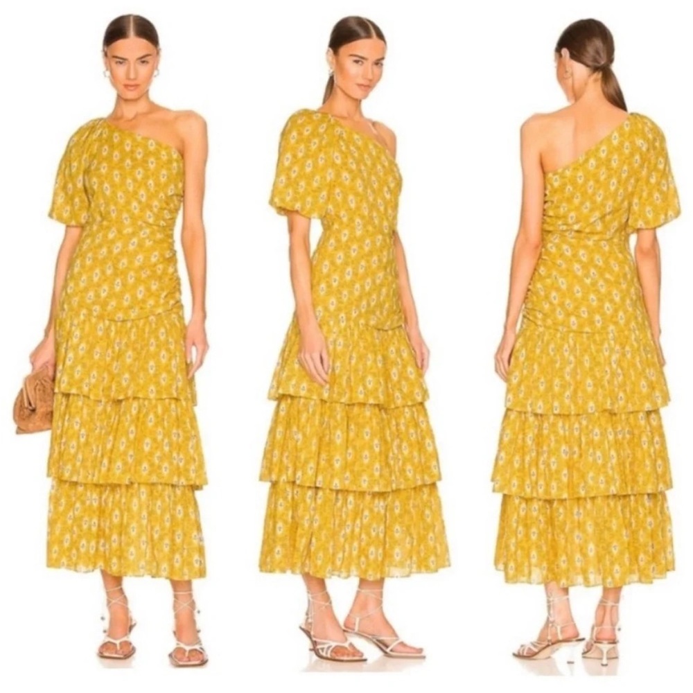 Veronica Beard Virginia One Shoulder Maxi
Dress Puff Sleeve Tiered Ruffle Size 8